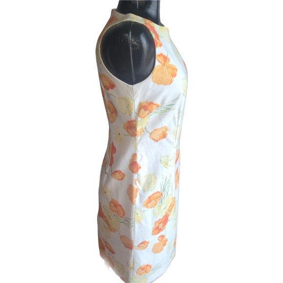 Liz Claiborne Orange and Yellow Floral Sleeveless Sheath Dress 4 - Picture 3 of 6